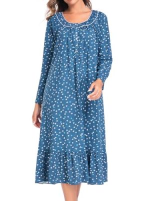 Cotton Nightgowns for Women Long Sleeve Soft Long Warm Nightdress Kintted Night Gown Ladies Nightdress