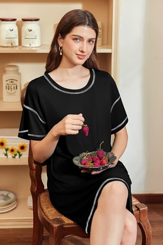 Nightgowns for Women Soft Sleep Shirt Short Sleeve Night Shirt Oversized Sleepwear Comfy Sleep Dress