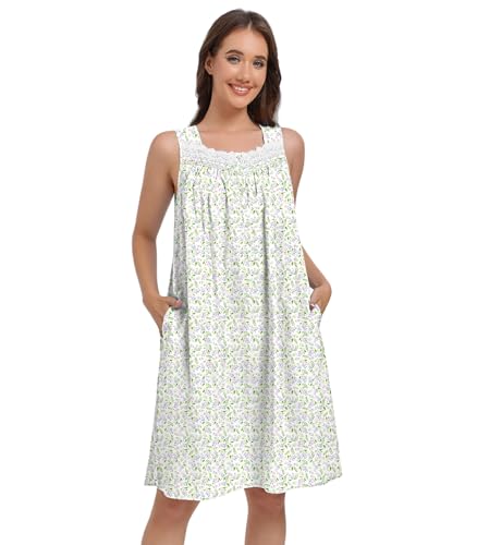 Sleeveless Nightgowns for Women 100% Cotton Nightgown Sleep Dress Soft Ladies Gowns Sleepwear Nightdress