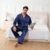 Mens Satin Pajamas Set Long Sleeve Button Down Silky Pjs Sets 2 Pieces Sleepwear with Pockets