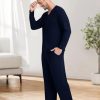 Men's Long Sleeve Pajama Set Soft Lightweight 2-Piece Sleepwear V-Neck Pjs for Nightwear Home Lounge with Pockets