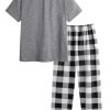 Men's 2 Piece Loungewear Pajama Set Plaid Print Short Sleeve Tee Top and Pants Set