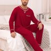 Mens Pajamas Set Modal Long Sleeve Sleepwear Crew Neck Pjs 2 Piece Loungewear Nightshirt Top & Pants with Pockets
