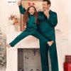 Matching Family Pajamas Set Women & Men & Kids Silk Satin Pjs 2 Pcs Long Sleeve Button Down Sleepwear with 2 Pockets