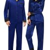 Couples Satin Pajama Set Women & Men Long Sleeve Sleepwear Button Down Loungewear Silky Pj Set with Long Pants