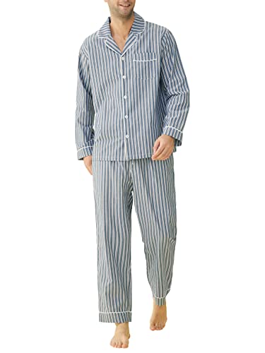 Men's Lightweight Cotton Pajamas Long Sleeves Shirt Pants Set