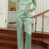 Satin Pajamas for Women Silk Long Sleeve Sleepwear Button Down Loungewear 2 Pieces Lace Soft Pjs Set
