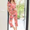 Capri Pajamas Short Sleeve Mumu Pjs Sets 2 Pieces Pleated Top and Capri Pants Sleepwear Loungewear for Women