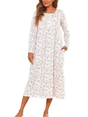Womens Long Sleeve Nightgowns Long Sleep Shirts Henley Night Shirts Full Length Nightgown