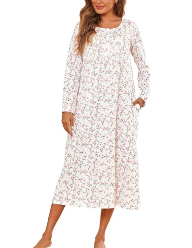 Womens Long Sleeve Nightgowns Long Sleep Shirts Henley Night Shirts Full Length Nightgown