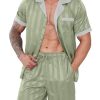 Mens Pajamas Set Satin Silk Pajama For Men Sleepwear Shorts Sexy Nightwear Button Down 2 Piece