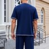 Mens Pajama Set, Soft Short Sleeve Lounge Set Pullover Pjs 2 Piece Outfits with Pocket
