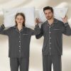 Matching Pajamas for Couples, Button Up Pjs Set for Men and Women Soft Warm Loungewear(Dark Grey, M)