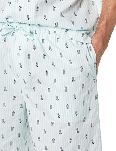 Men's Lightweight Woven Short Pajama Set with Notch Collar and Button Loungewear