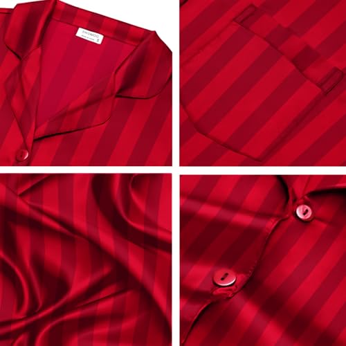 Couples Pajamas Womens &Mens Matching Pajamas Set Silk Satin Pj Set Long Sleeve Button Down Sleepwear 2 Pcs Loungewear