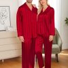 Couples Pajamas Womens &Mens Matching Pajamas Set Silk Satin Pj Set Long Sleeve Button Down Sleepwear 2 Pcs Loungewear