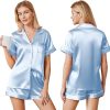 Couple Matching Pajamas Sets Silk Short Sleeve Button Down Sleepwear Satin Pjs Shorts Set Soft Lounge Set S-XXL