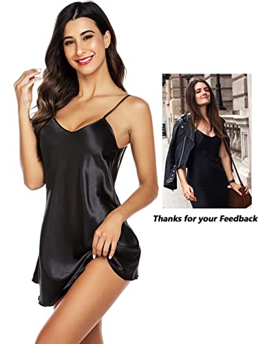 Satin Nightgowns for Women Babydoll Lingerie Slip Dress Sexy Sleepwear V Neck Nighty Chemise