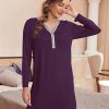 Women's Nightshirt Long Sleeve Button Down Nightgown V-Neck Sleepwear Casual Pajama Dress
