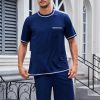 Mens Pajama Set, Soft Short Sleeve Lounge Set Pullover Pjs 2 Piece Outfits with Pocket