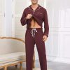 Mens 100% Cotton Pajamas Set Long Sleeve Sleepwear Button Down Pjs Loungewear with Pockets