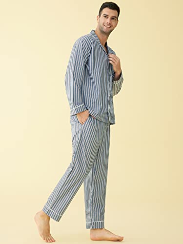 Men's Lightweight Cotton Pajamas Long Sleeves Shirt Pants Set