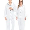 Couples Matching Silk Satin Pajamas Set Long Sleeve Sleepwear Soft Button Down Loungewear 2 Pcs Pj Set