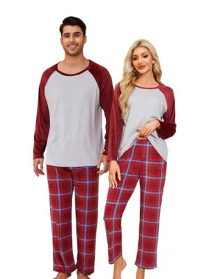 Matching Pajamas for Couples Plaid Ultra Soft Pullover Pjs Set for Men and Women Warm Loungewear