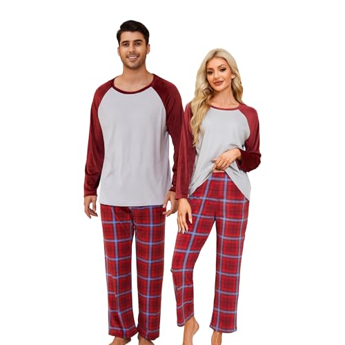 Matching Pajamas for Couples Plaid Ultra Soft Pullover Pjs Set for Men and Women Warm Loungewear