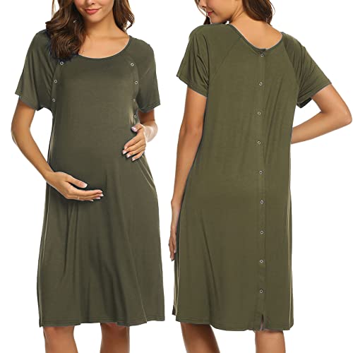 Women’s Nursing/Delivery/Labor/Hospital Nightdress Short Sleeve Maternity Nightgown with Button S-XXL