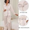 Satin Lounge Sets for Women 2 Pieces Silk Pajamas Set Long Sleeve Top with Pants Outfits with Belt