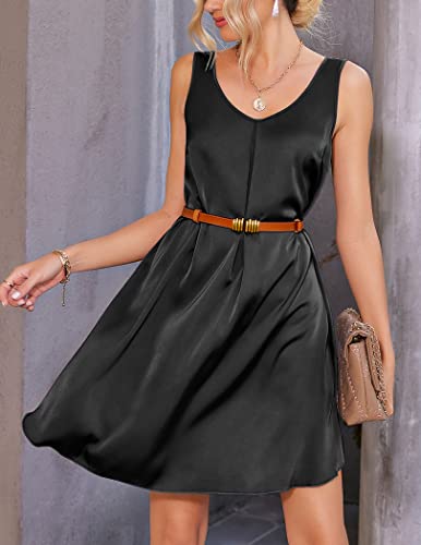 Women's 2 Pack Satin Silk Nightgown Sleeveless Sleep Dress V Neck Nightshirt Soft Tank Pleated Nightdress