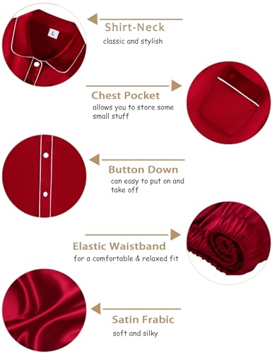 Couples Satin Pajamas Set Women & Men 2PCS Pjs Long Sleeve & Pants Sleepwear Button-Down Loungewear with Pockets