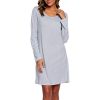 Women's Cotton Sleepwear Long Sleeves Nightgown Print Tee Sleep Dress