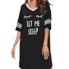 Sleep Shirts for Women Short Sleeve Cotton Novelty Night Shirts V Neck Oversized Nightgowns Cute Printed Nightdress