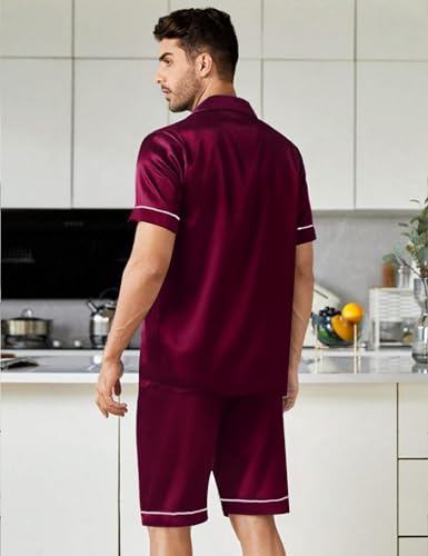 Couples Pajamas Women &Men Silky Satin Sleepwear Short Sleeve Button Down Pj Set Loungewear