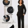 Womens Pajama Sets 2 piece Lounge Sets for Women V-neck Long Sleeve Top and Elastic Waist Pants with Pockets