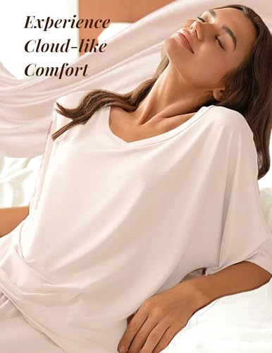Lounge Sets for Women Comfy Pajamas Set 2 Piece Outfits Short Sleeve Tops and Wide Leg Pants with Large Pockets