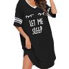 Sleep Shirts for Women Short Sleeve Cotton Novelty Night Shirts V Neck Oversized Nightgowns Cute Printed Nightdress