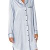 Women's Silk Satin Striped Nightgown Button Down Collar V Neck Long Sleeve Nightshirt Nightdress