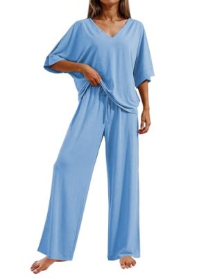 Pajama Sets for Women 2 Piece Lounge Set Short Sleeve Tops and Long Pants Soft Comfy Pjs Sleepwear Outfits S-XXL
