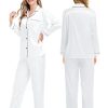 Couples Matching Silk Satin Pajamas Set Long Sleeve Sleepwear Soft Button Down Loungewear 2 Pcs Pj Set