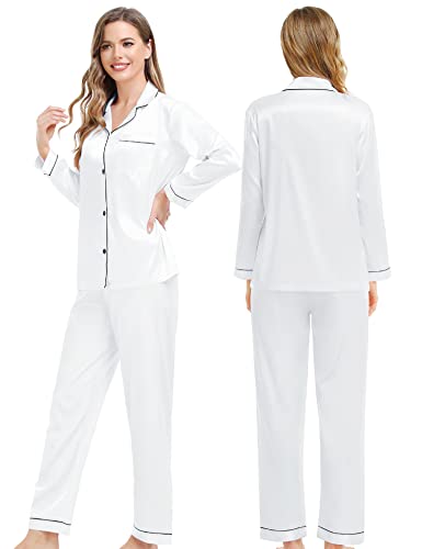 Couples Matching Silk Satin Pajamas Set Long Sleeve Sleepwear Soft Button Down Loungewear 2 Pcs Pj Set