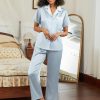 Satin Pajamas Set for Women Silk Button Down Sleepwear Short Sleeve Loungewear 2 Pieces Nightwear
