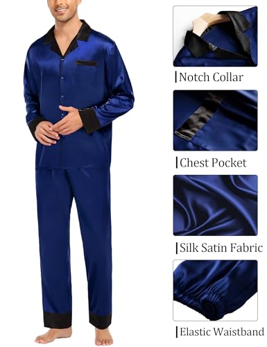 Couples Satin Pajama Set Women & Men Long Sleeve Sleepwear Button Down Loungewear Silky Pj Set with Long Pants