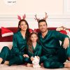 Matching Family Pajamas Set Women & Men & Kids Silk Satin Pjs 2 Pcs Long Sleeve Button Down Sleepwear with 2 Pockets