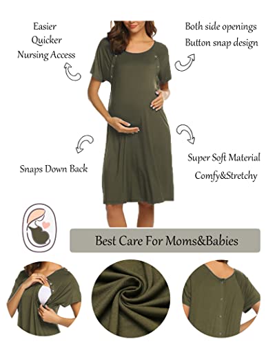 Women’s Nursing/Delivery/Labor/Hospital Nightdress Short Sleeve Maternity Nightgown with Button S-XXL