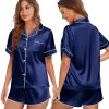 Womens Silk Satin Pajamas Set Short Sleeve Sleepwear Button Down Top and Shorts Loungewear 2 Piece Pjs Set S-XXL