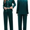 Couples Matching Pajamas Sets Women & Men Silk Satin Long Sleeve Button Down Sleepwear 2 Pcs Classic Loungewear Women Deep Green