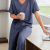 Pajamas for Women Set 2 Piece Short Sleeve Tops with Long Pants V Neck Soft Pjs Casual Lounge Set with Pockets
